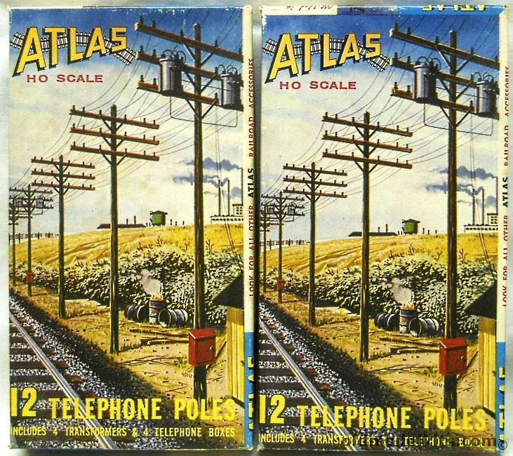 Atlas HO TWO Telephone Poles With 12 Poles / Transformers / Phone Boxes, 775-49 plastic model kit